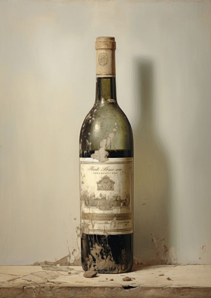 Close up on pale a wine bottle painting drink old.