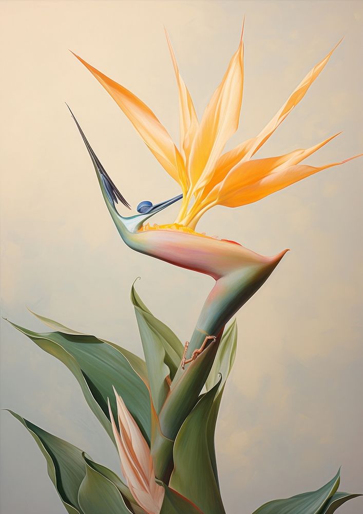 Close up on pale a bird of paradise painting flower plant.