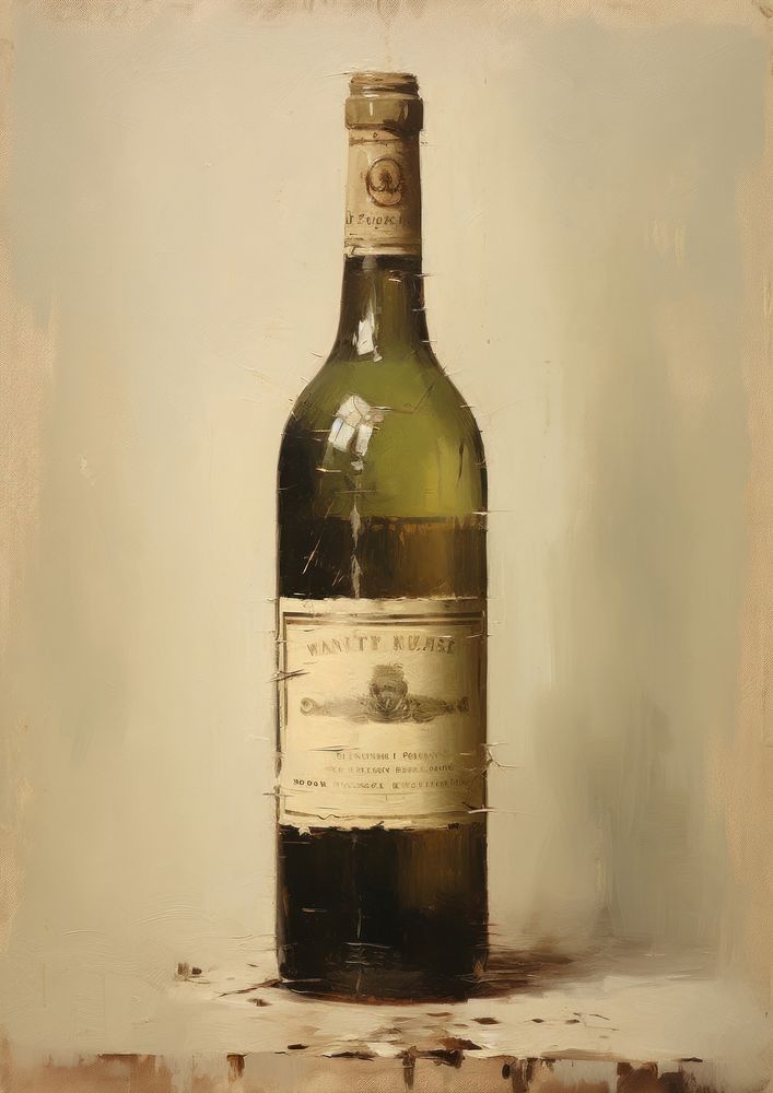 Close up on pale a wine bottle painting drink old.