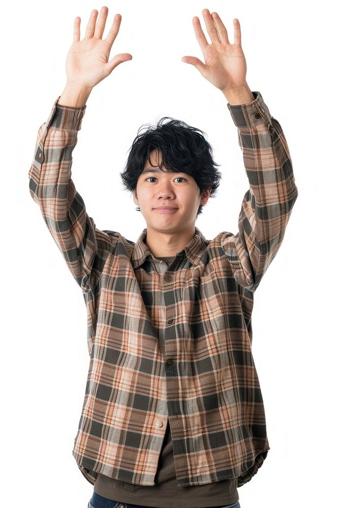 Japanese young adult man raising hands portrait photo photography.
