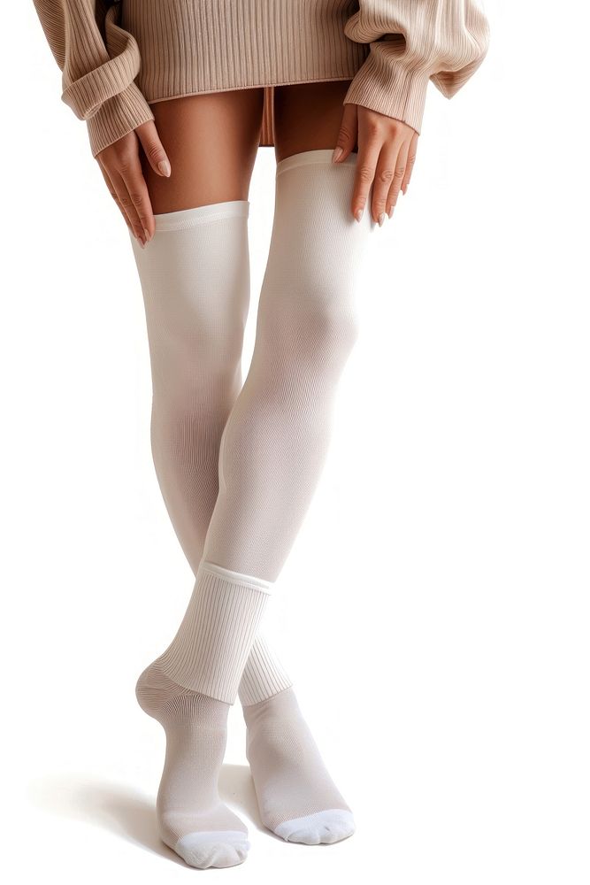 Over knee plain white sock adult pantyhose underwear.