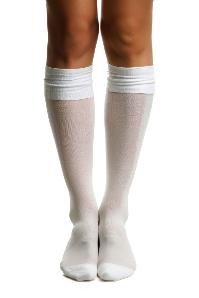 Knee plain white sock undergarment portrait footwear.