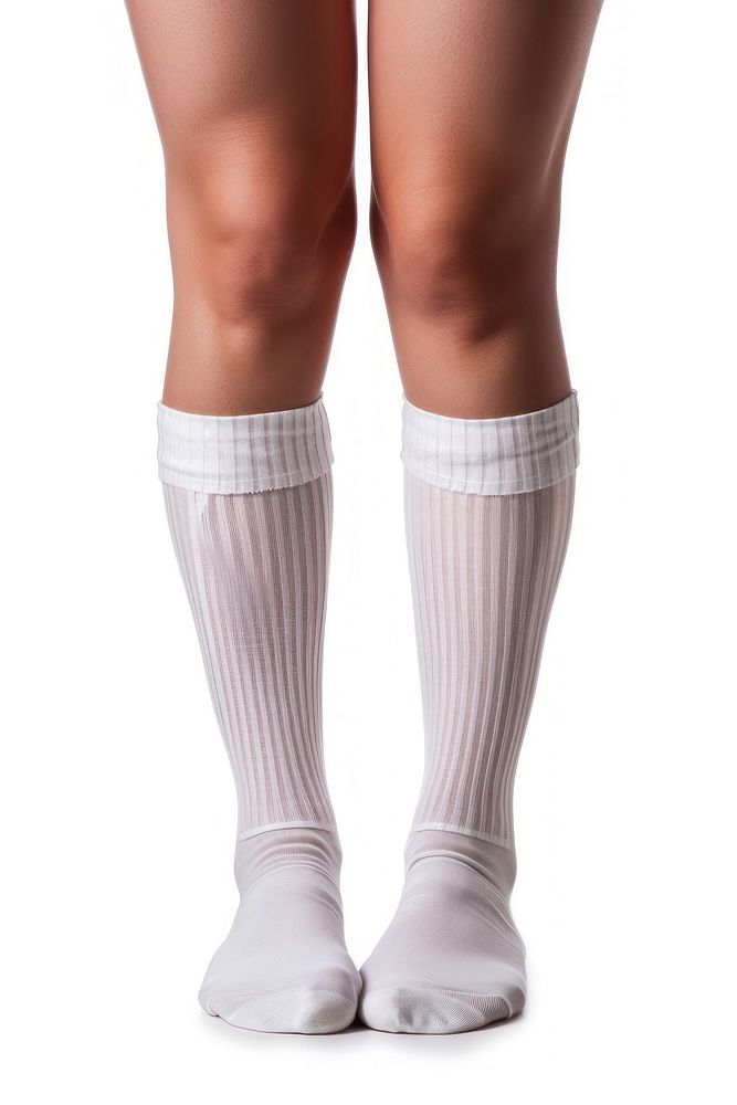 Knee plain white sock undergarment pantyhose footwear.