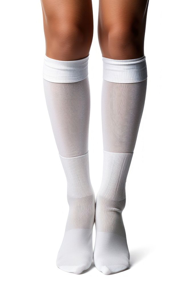 Knee plain white sock undergarment pantyhose footwear.
