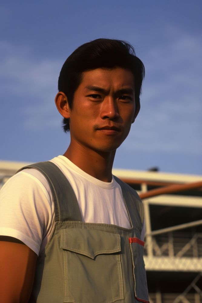 Thai male playing tennis portrait photo architecture.