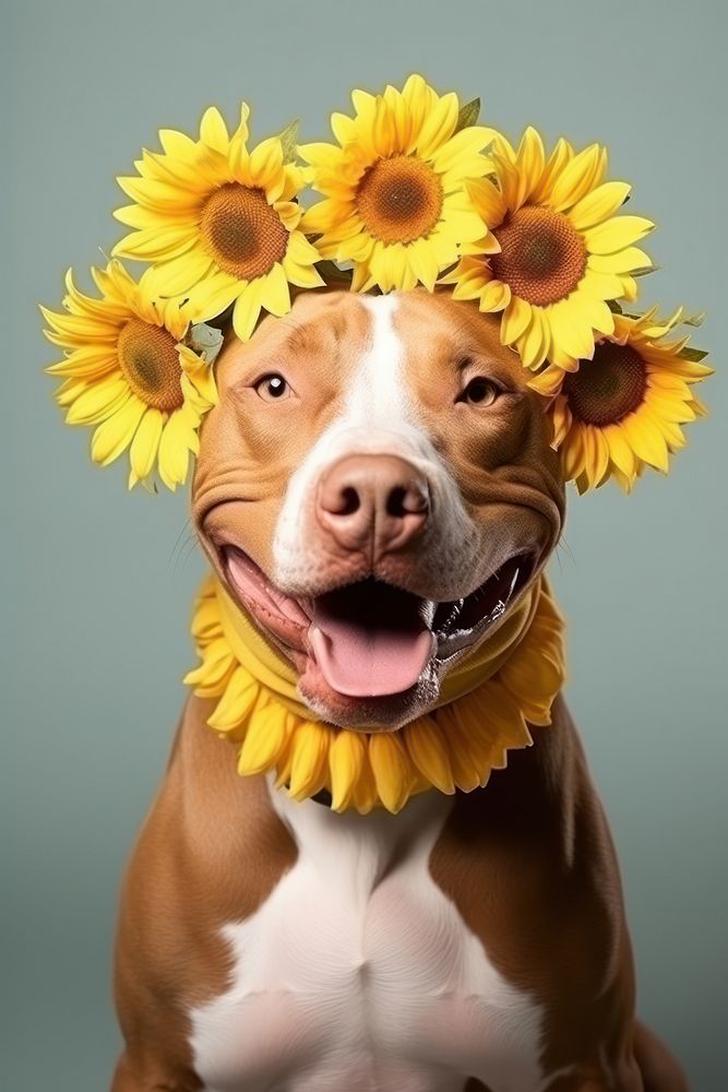 American Pitbull Terrier Dog Daisy flower portrait pitbull.