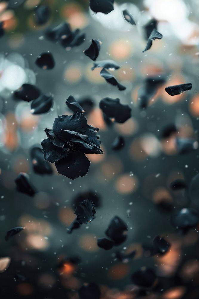 Photo of black rose petals falling backgrounds outdoors nature.