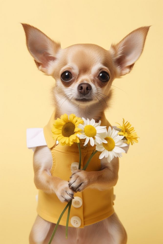 Chihuahua Dog Daisy flower animal dog.