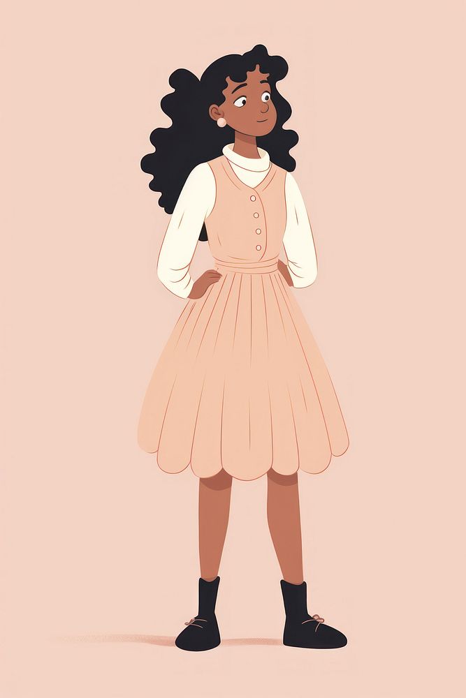 European teen girl illustration cartoon dress hairstyle.