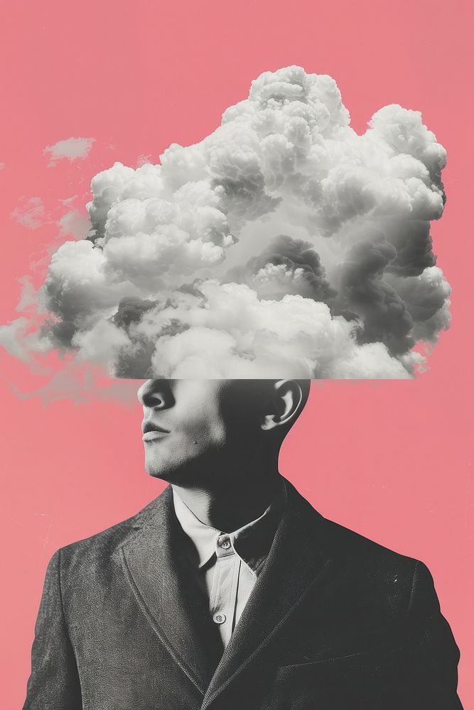 A man with a cloud on his head portrait adult smoke.