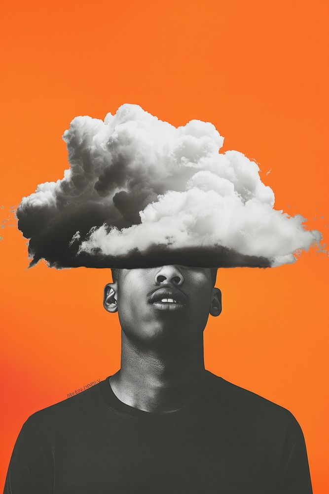 A man with a cloud on his head portrait nature smoke.