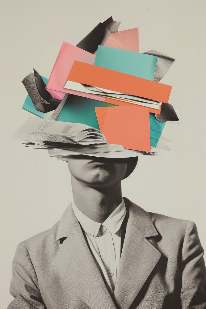 A man with a stationery on his head paper art portrait.