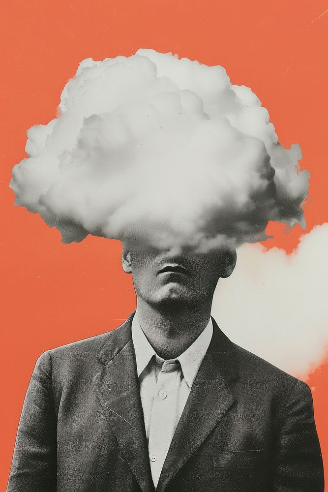 A man with a cloud on his head portrait adult photo.