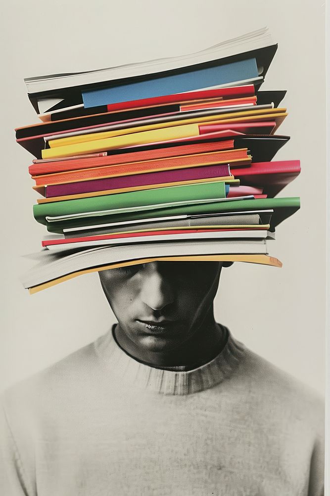 A man with a stationery on his head publication adult book.