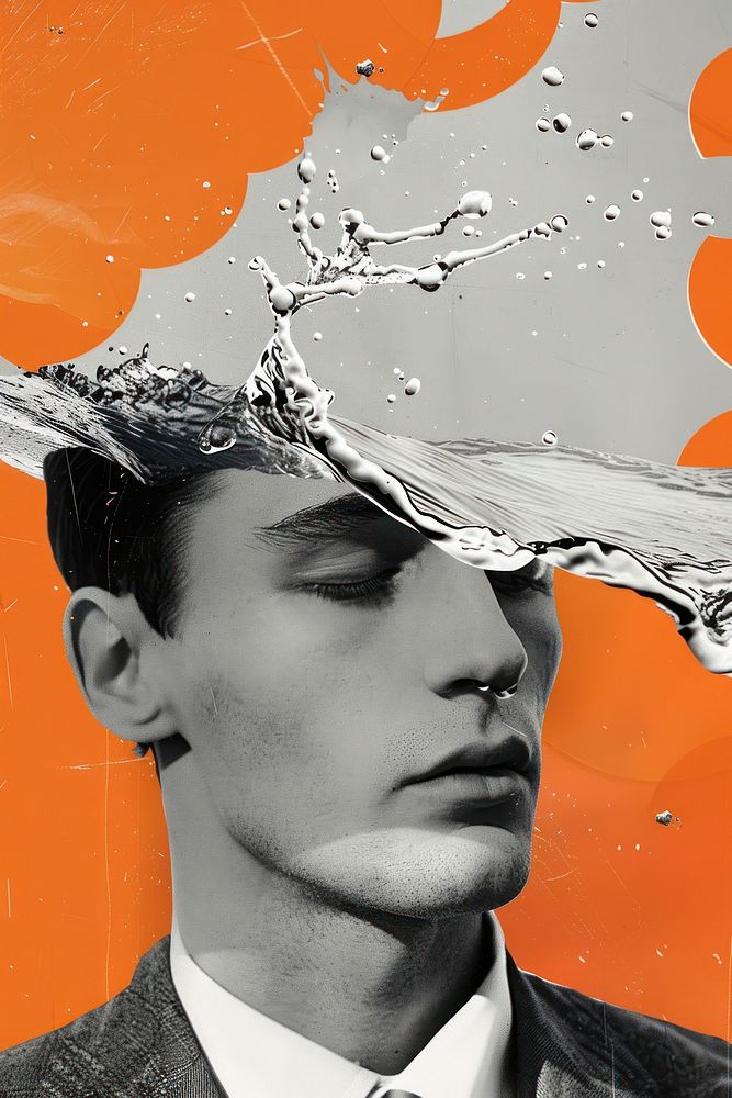 A man with a liquid Water on his head portrait adult photo.