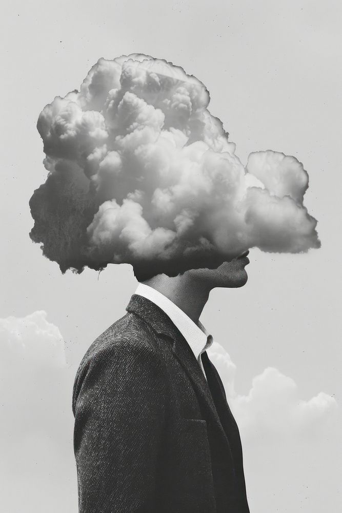 A man with a cloud on his head portrait smoke white.