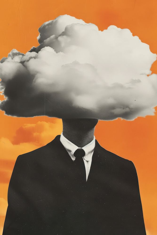 A man with a cloud on his head smoke adult sky.