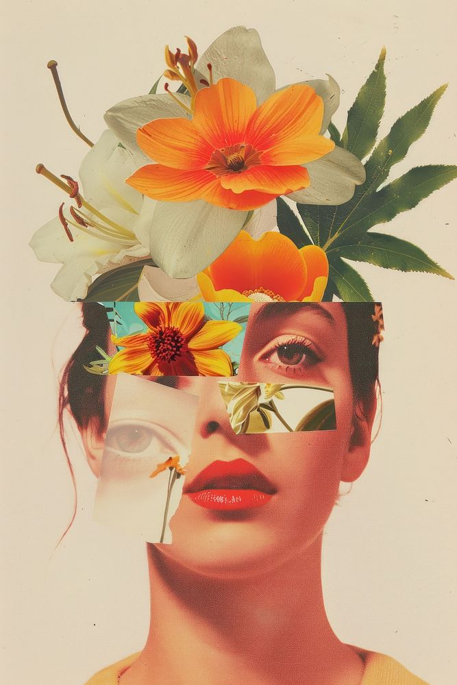 Retro collage of a photo donation art portrait flower.