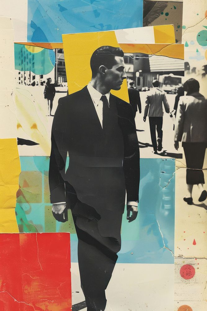 Minimal retro collage of a photo man wbusiness people art painting adult.