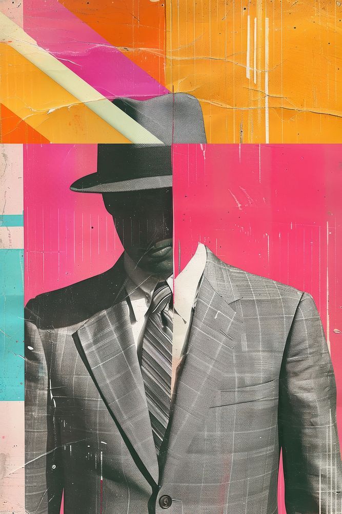 Minimal retro collage of a photo man with suit adult art backgrounds.