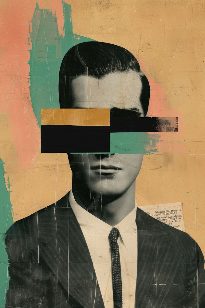 Minimal retro collage of a photo man with suit art portrait painting.