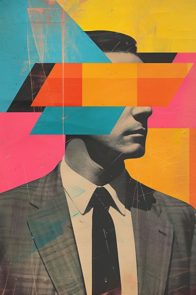 Minimal retro collage of a photo man with suit art painting adult.