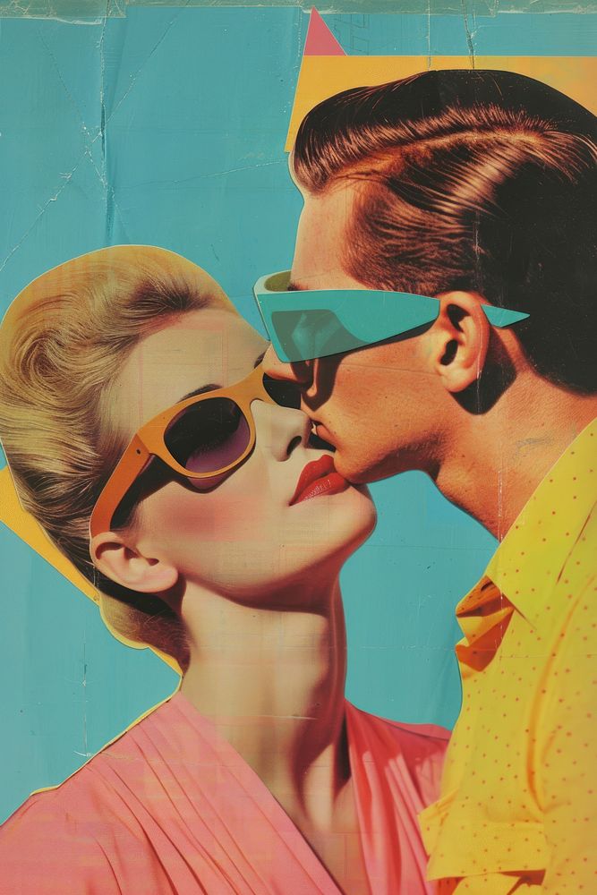 Retro collage of lover art sunglasses portrait.