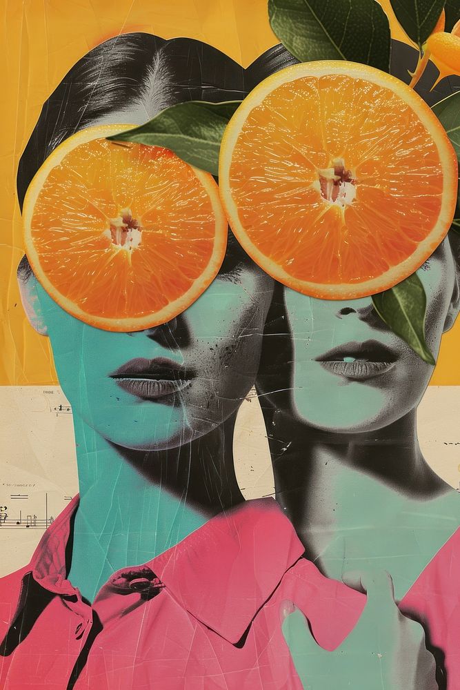 Retro collage of lover art grapefruit painting.
