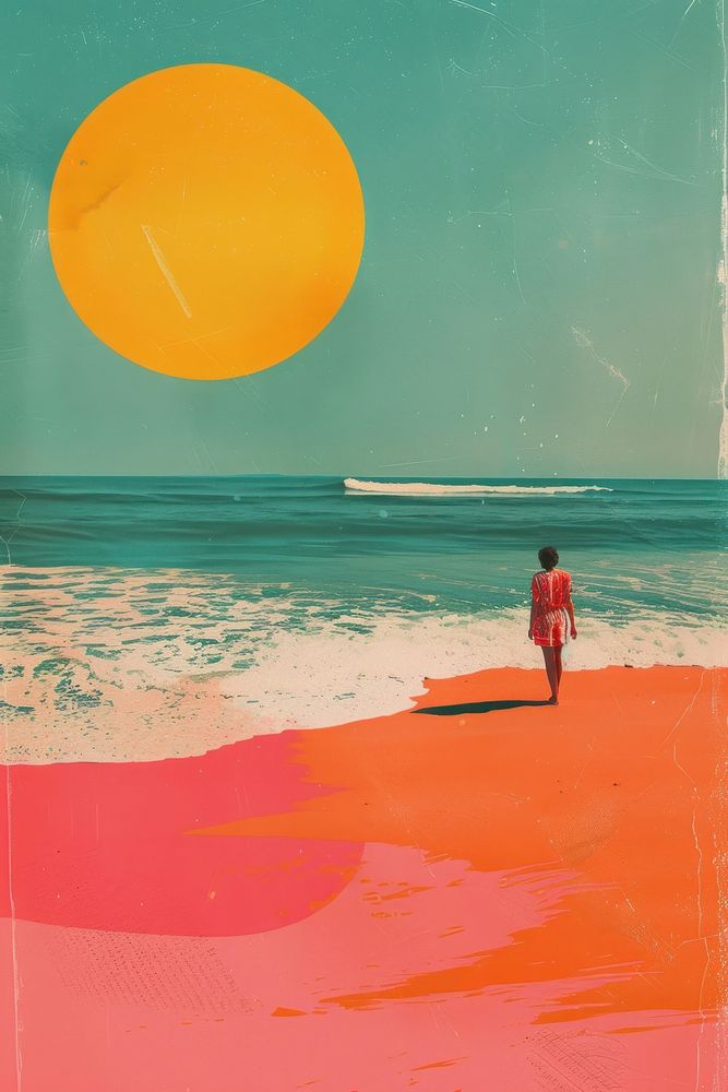 Retro collage of summer vibes beach sea outdoors.
