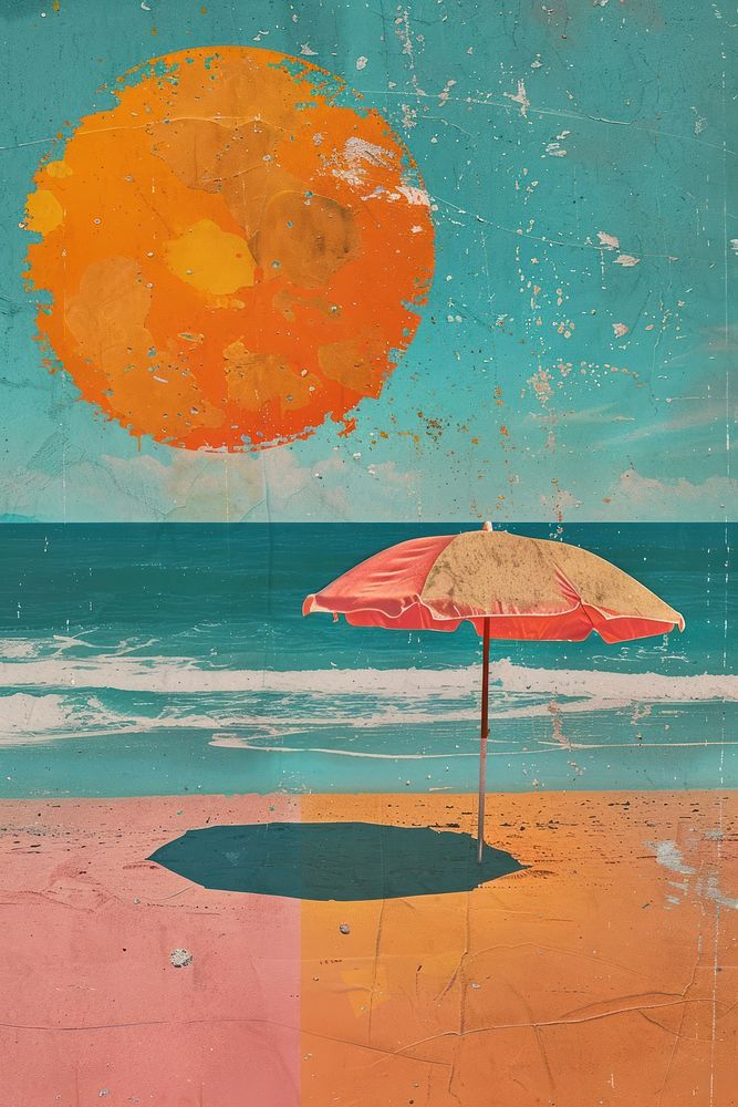 Retro collage of summer vibes beach sea outdoors.