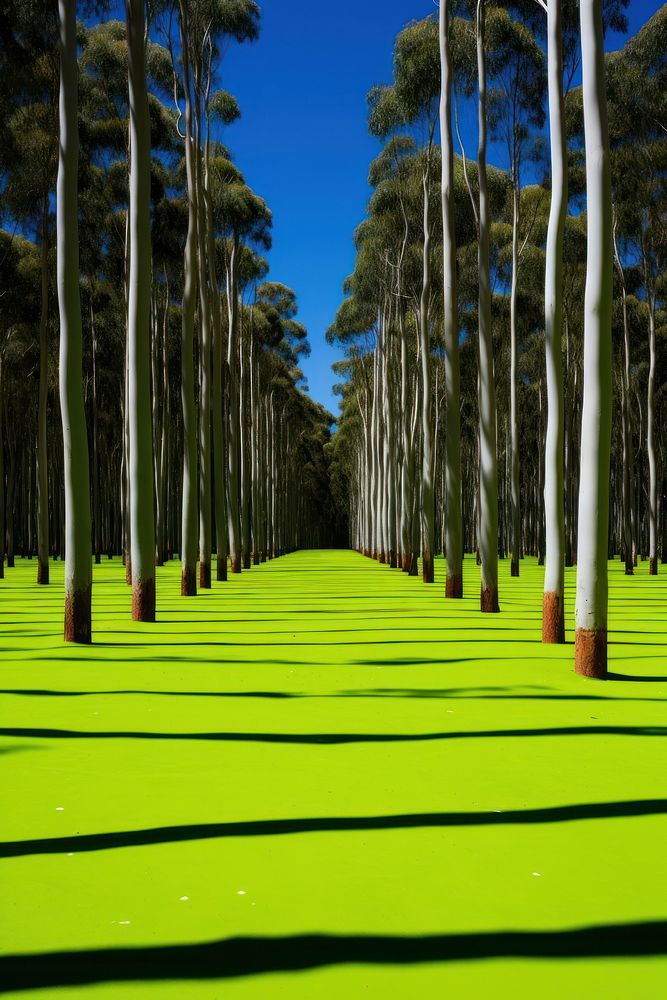 Photo of a eucalyptus forest green land landscape.