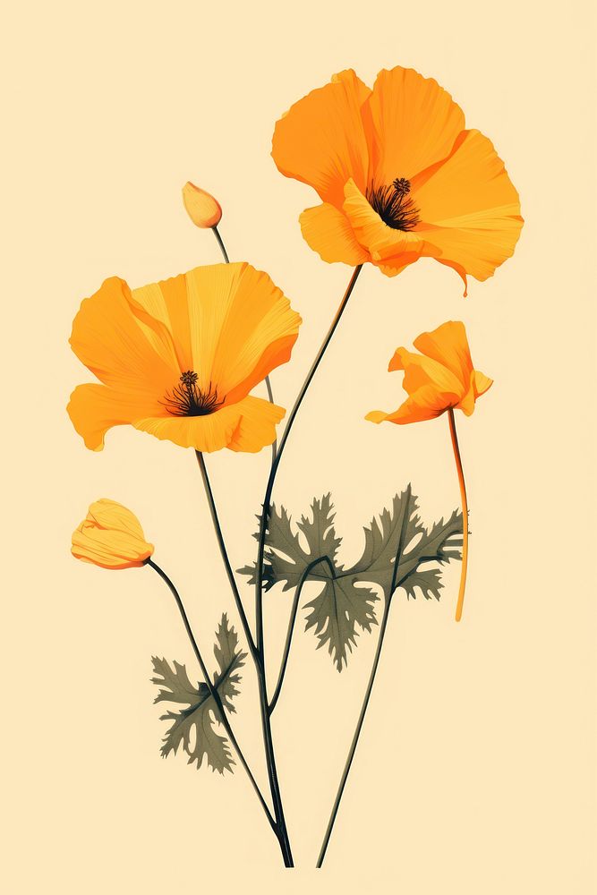 Silkscreen of california poppy flower nature plant.