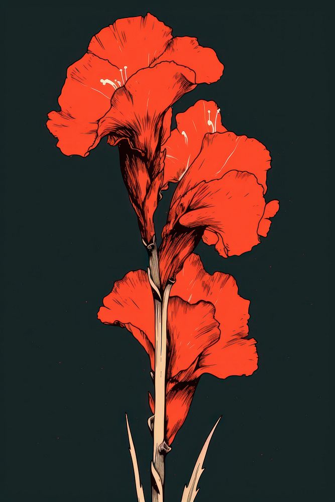 Silkscreen of gladiolus nature flower plant.