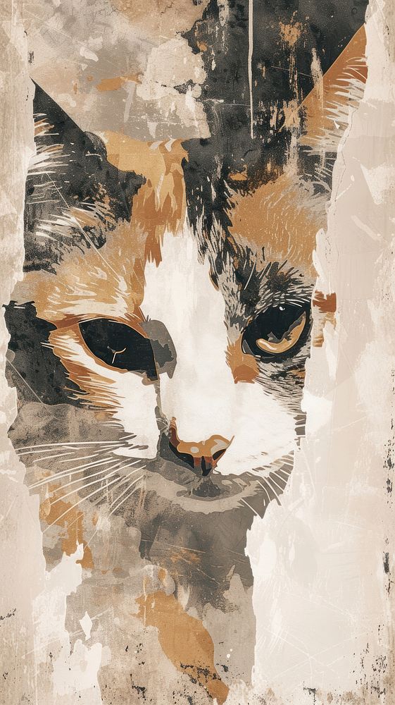 Exotic cat with acrylic brush stroke overlay art backgrounds painting.