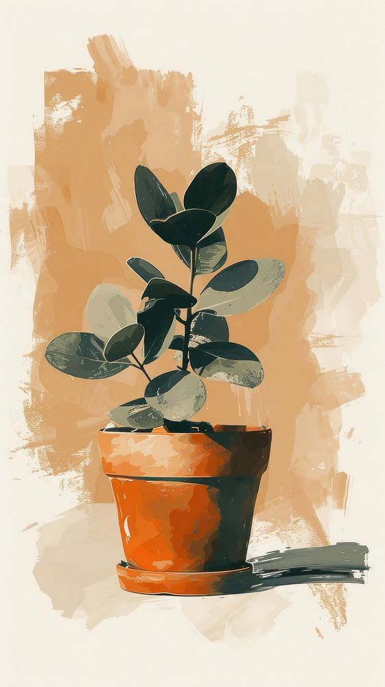 Plant potted with acrylic brush leaf art accessories.