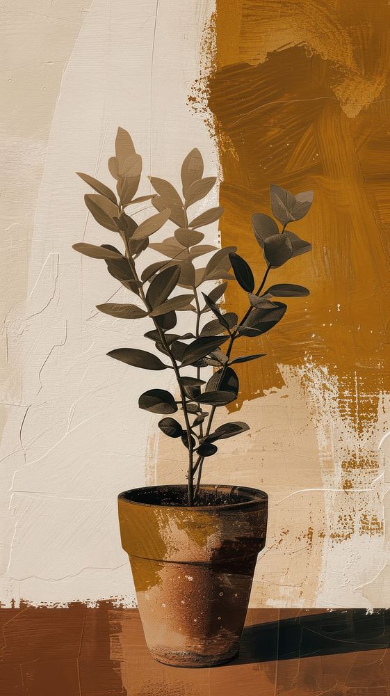 Plant potted with acrylic brush bonsai leaf tree.