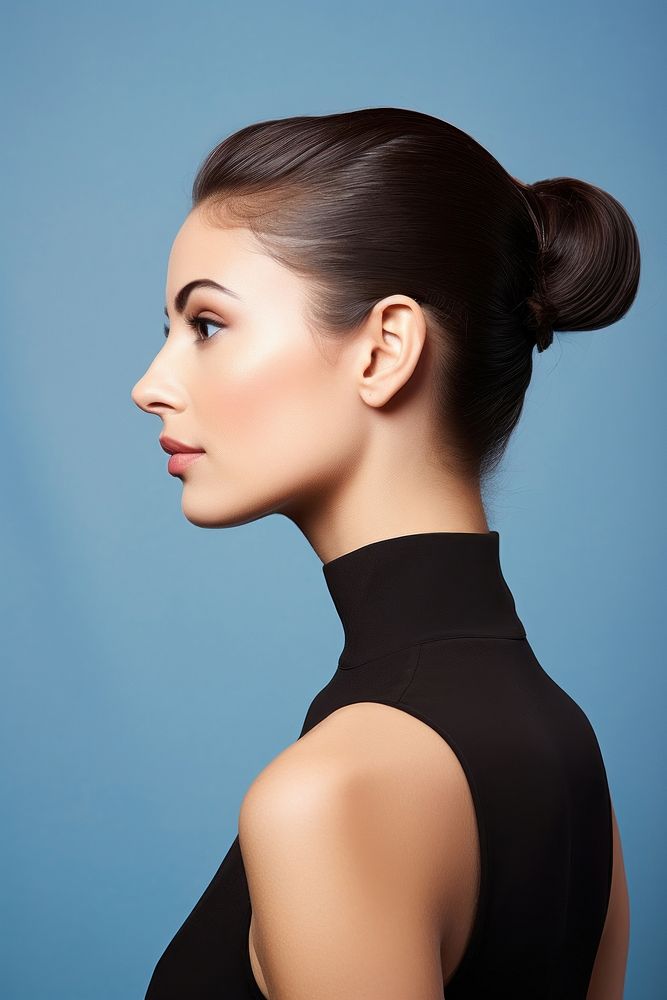 Lady side portrait profile ponytail hairstyle adult.