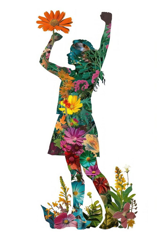 Girl raising a fist flower asteraceae clothing.