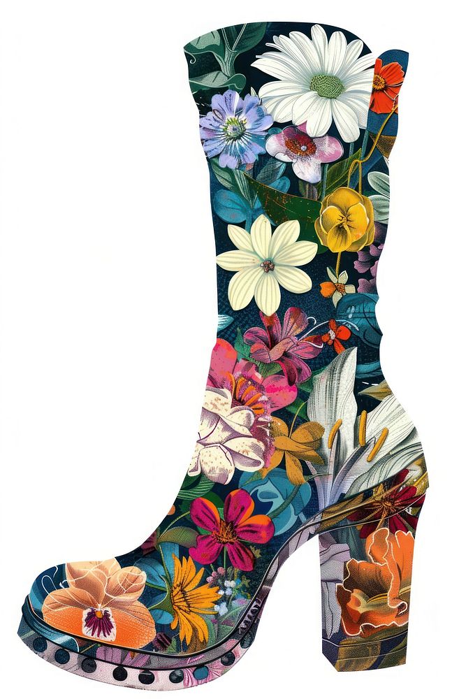 Flower Collage Boots pattern boot clothing.