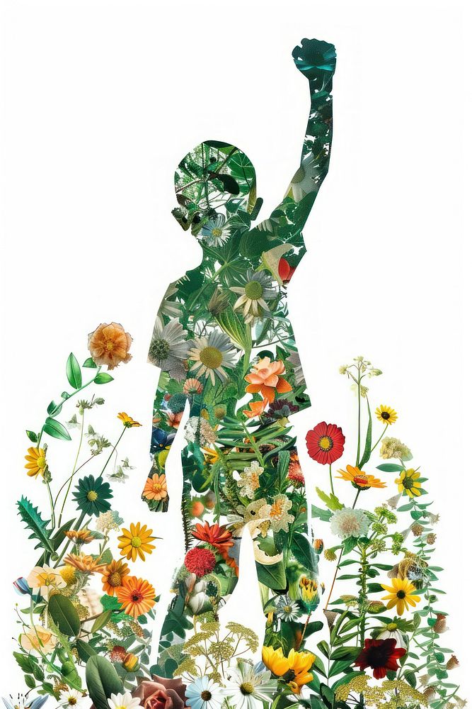 Boy raising a fist pattern collage flower.
