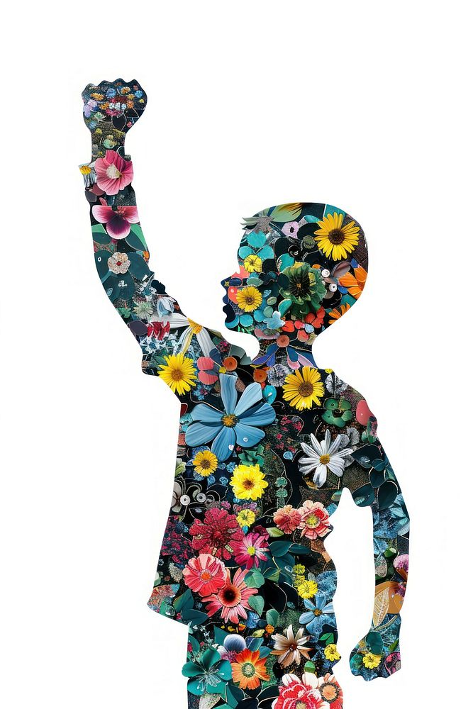 Boy raising a fist collage pattern flower.
