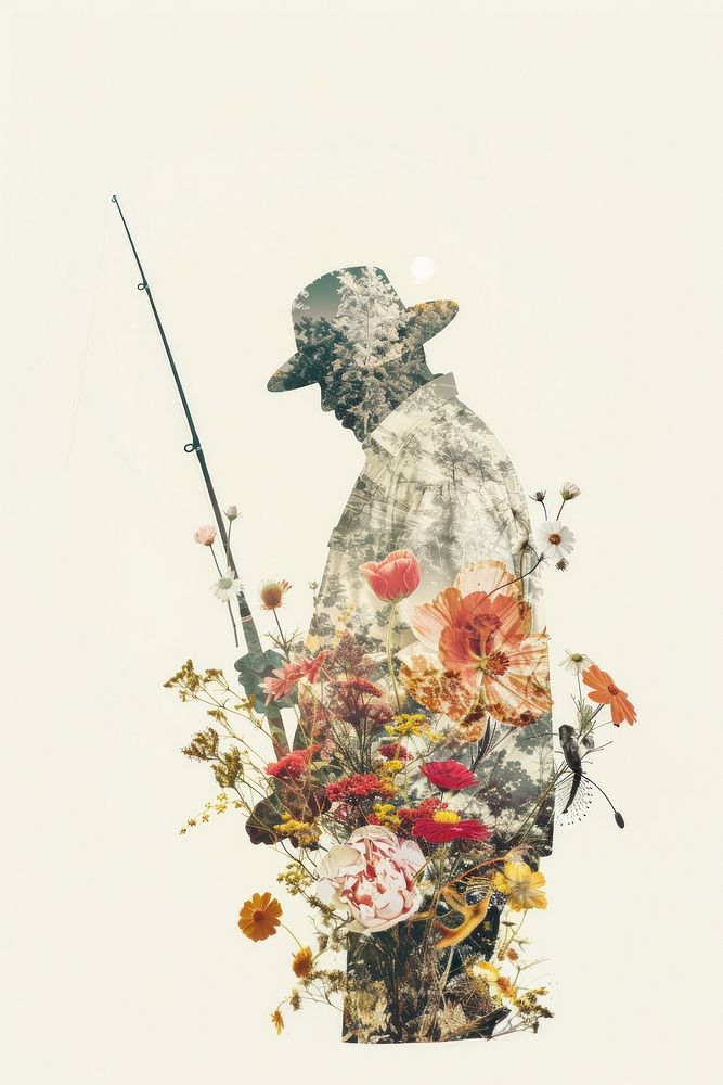 Flower Collage Person Fishing Dream fishing pattern flower.