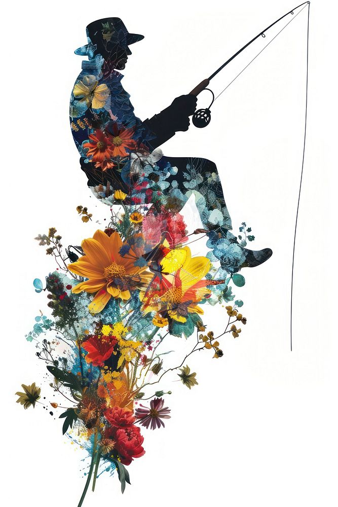 Flower Collage Person Fishing fishing pattern person.