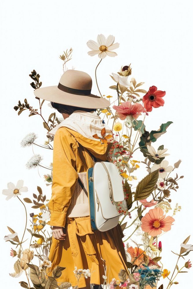 Tourist and bag pattern flower clothing.