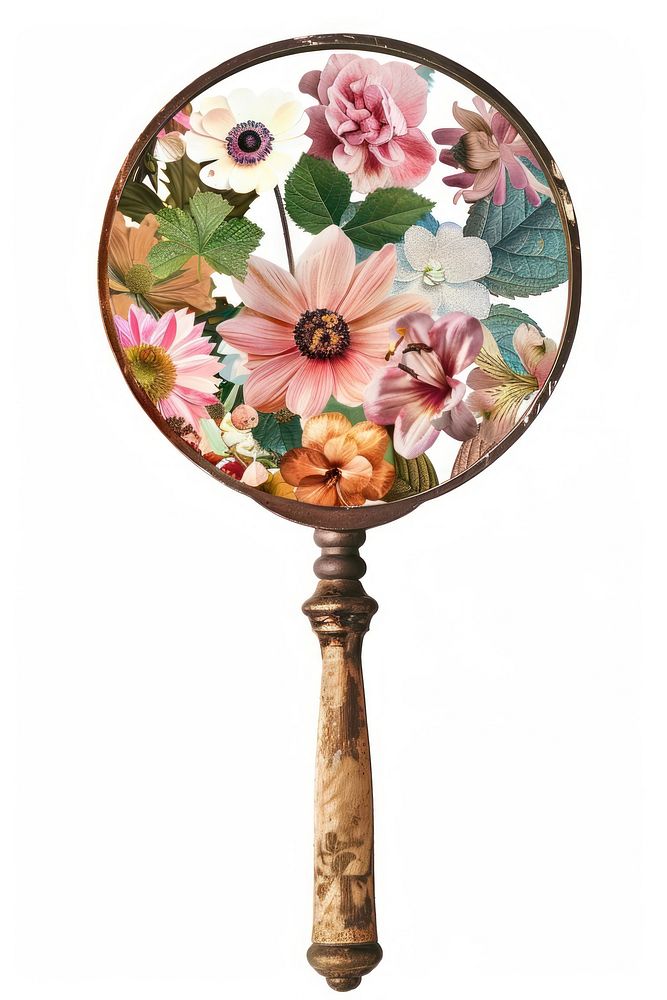 Flower Collage Magnifying glass flower blossom plant.