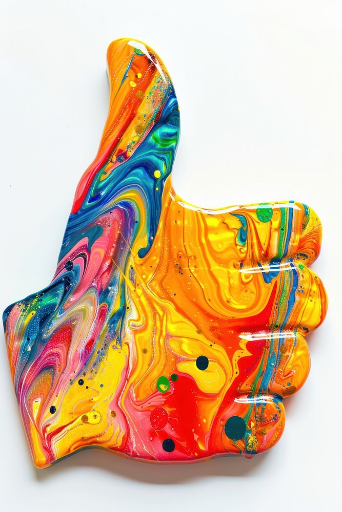 Acrylic pouring thumbs up art paint container smoke pipe.