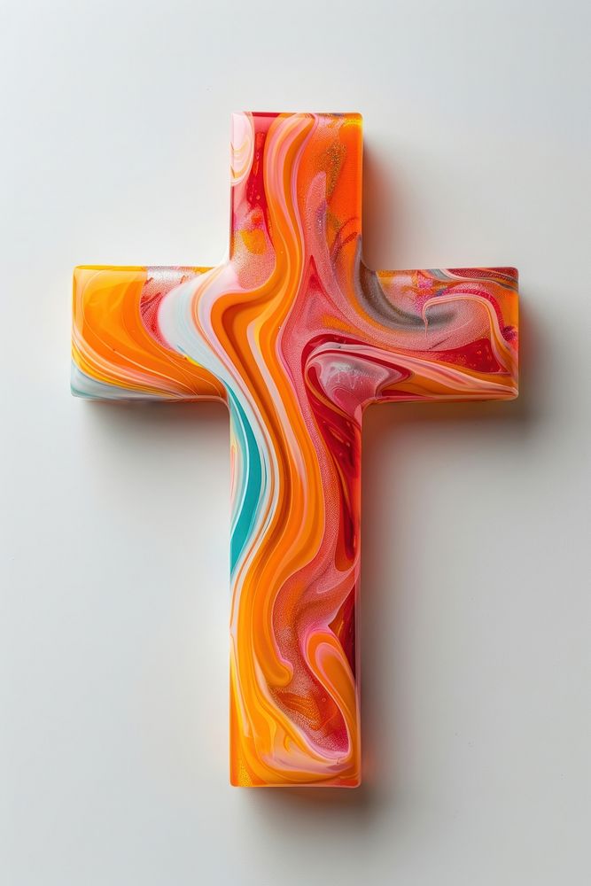 Acrylic pouring Cross cross symbol.