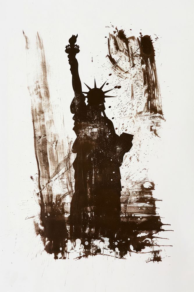 An acrylic stroke top with statue of liberty element overlay art silhouette painting.