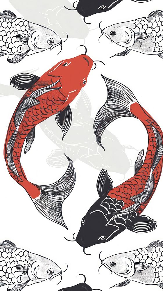 Minimalist symmetrical koi wallpaper animal | Free Photo Illustration