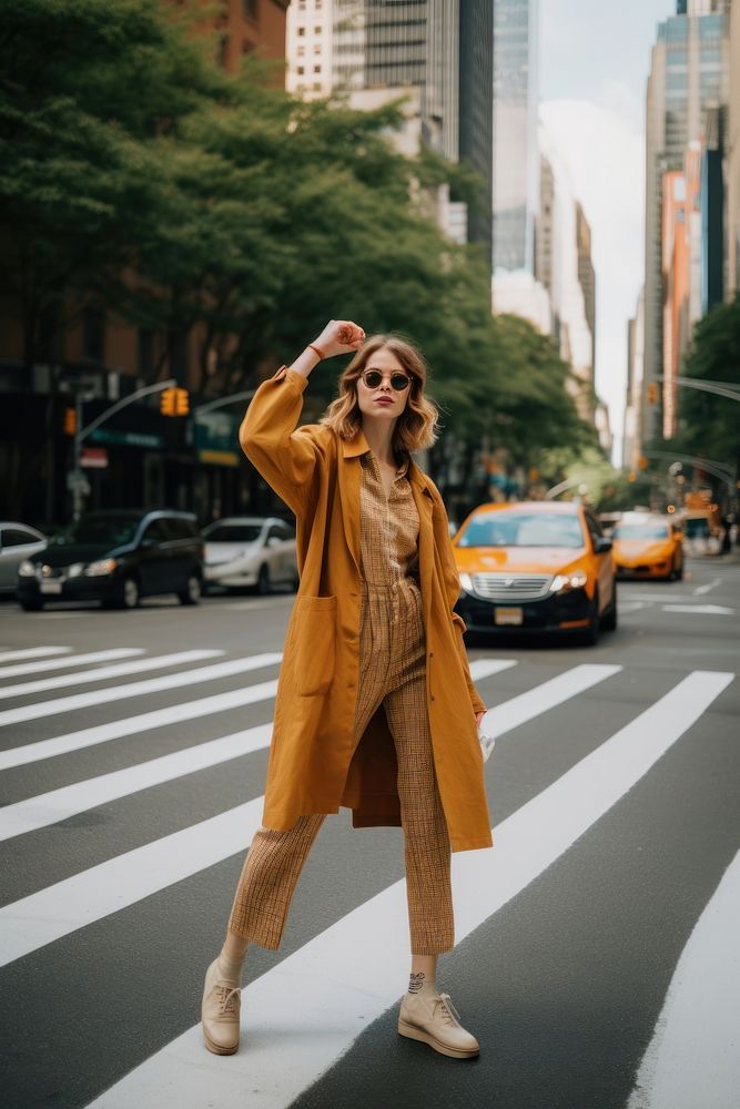 Woman wearing street fashion transportation pedestrian automobile.